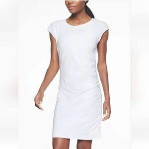 Athleta Carefree Tee Dress White Size M NWT Ruched Side Travel Dress